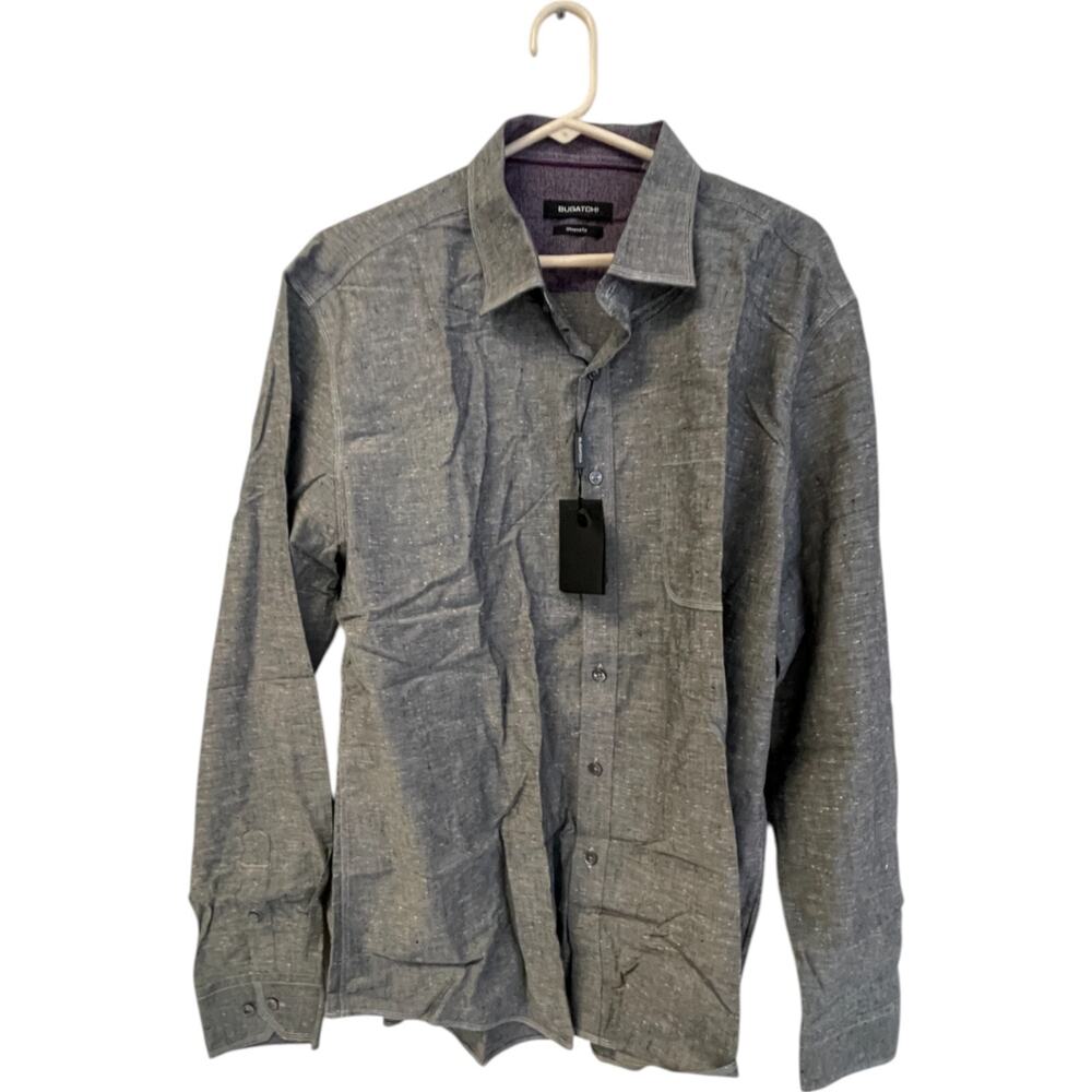Bugatchi Platinum Button Up Shirt Mens Size XL Gray Shaped Fit Long Sleeve NWT